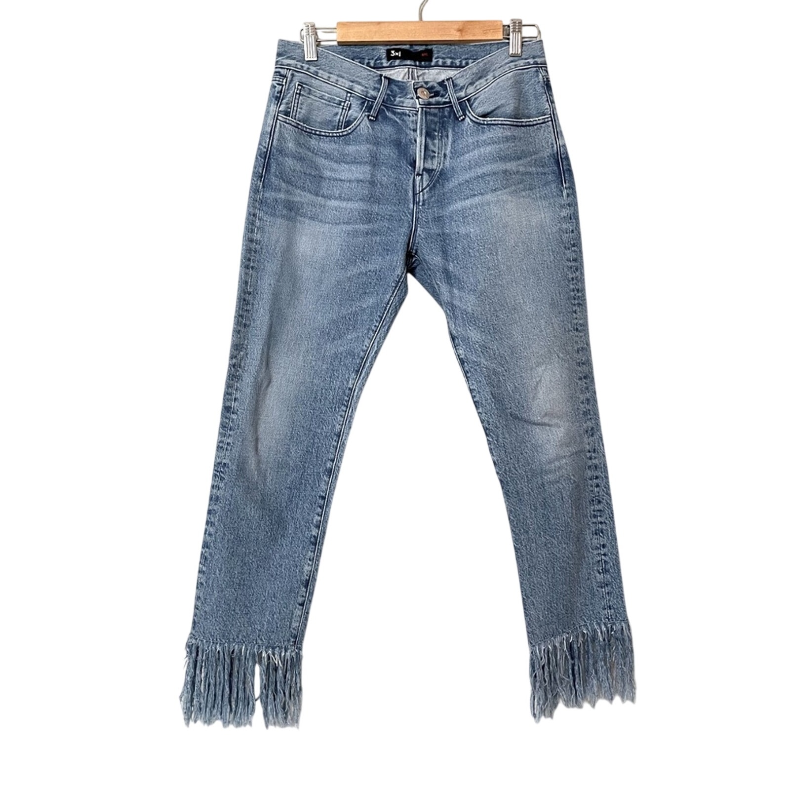 3x1 Light Wash Straight Leg Fringe Ankle High Rise Jeans Womens 25 Blue Denim
